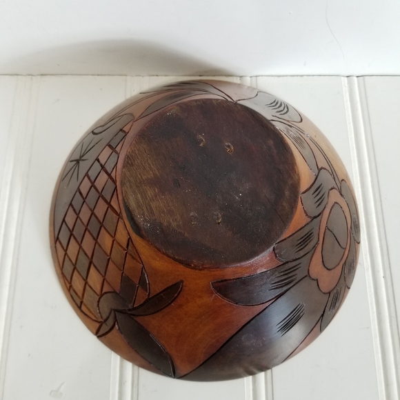 Hand Carved Wood Bowl Pineapple Engraved Fruit Bowl Cottage Country Farmhouse - Picture 7 of 16